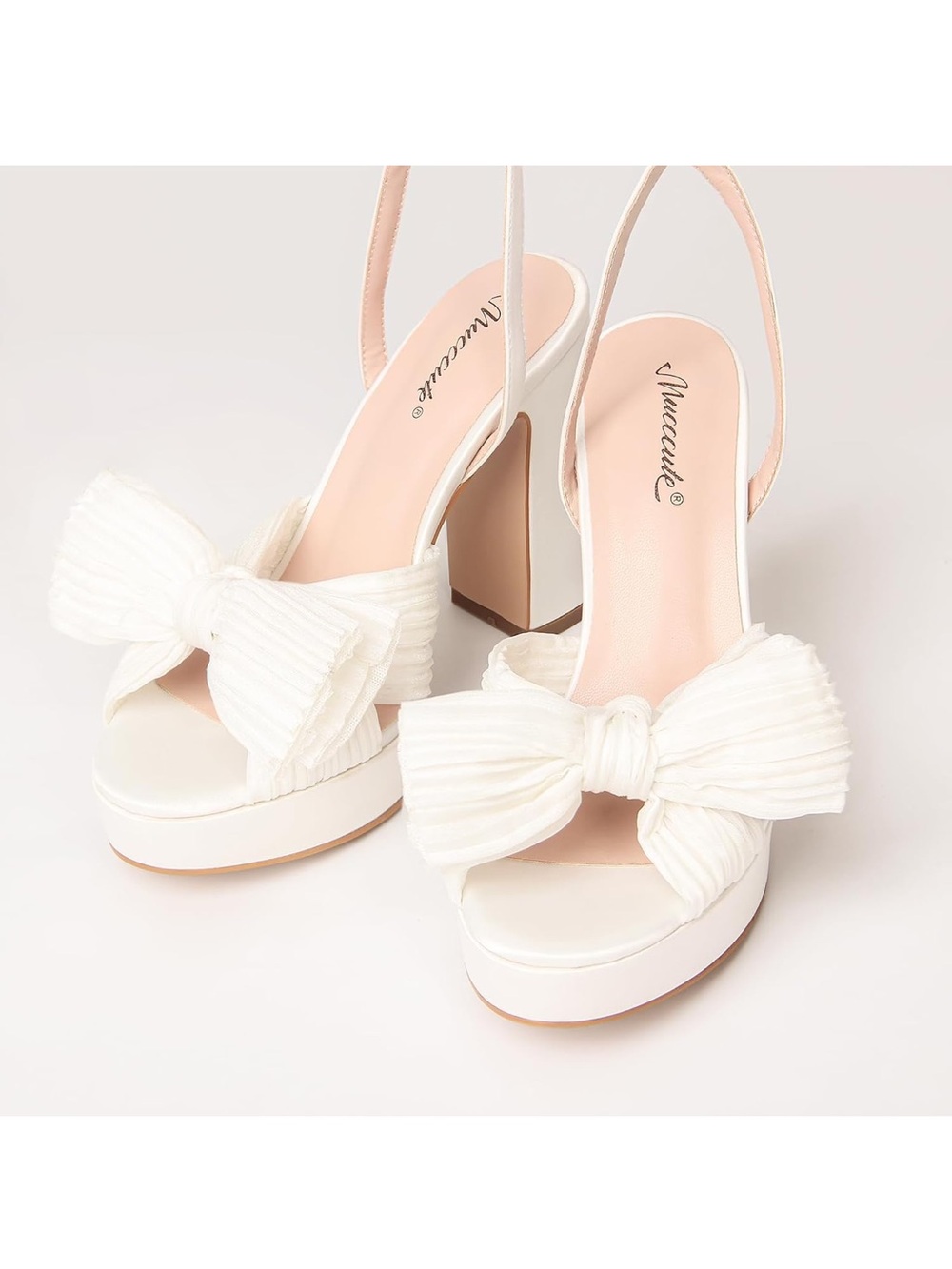 Bridal Open Toe Bow Platform Heels - Picture 4 of 14